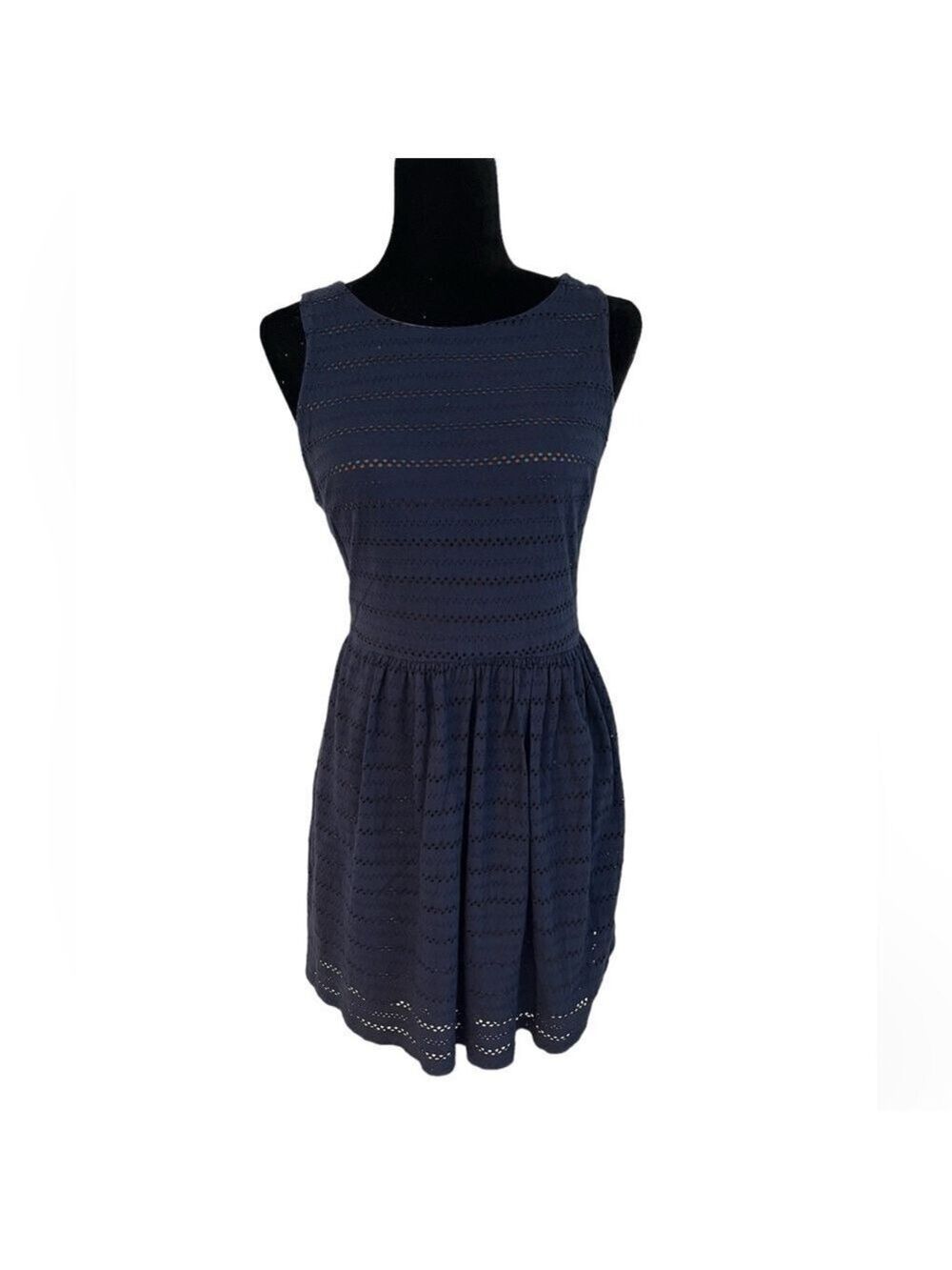 Maison Jules Navy Eyelet Sleeveless Dress Medium